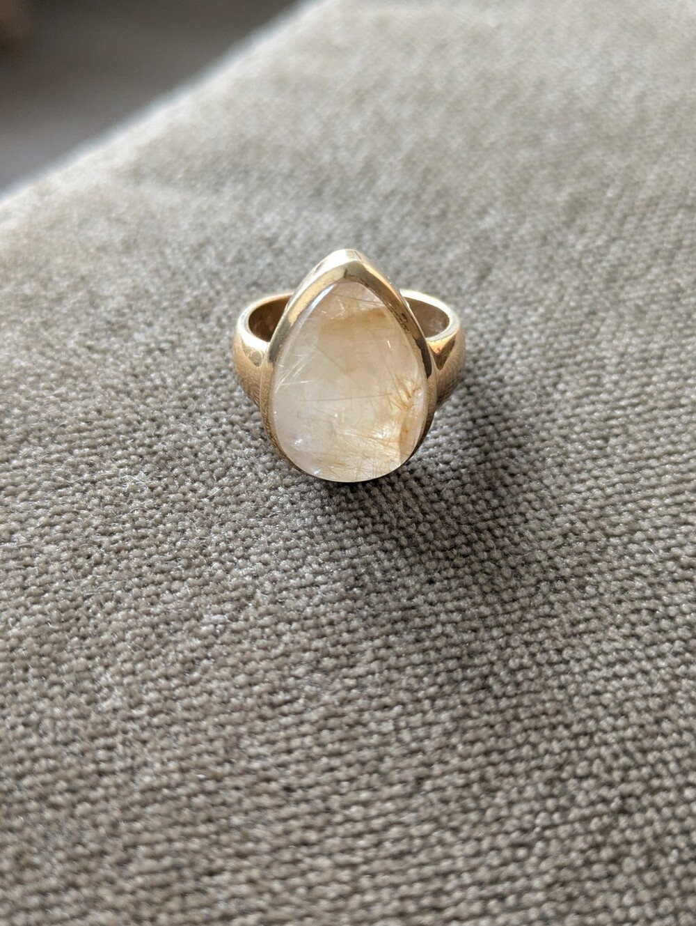 Gold Teardrop Rutilated Quartz Ring - Gold - 24K Gold Plated
